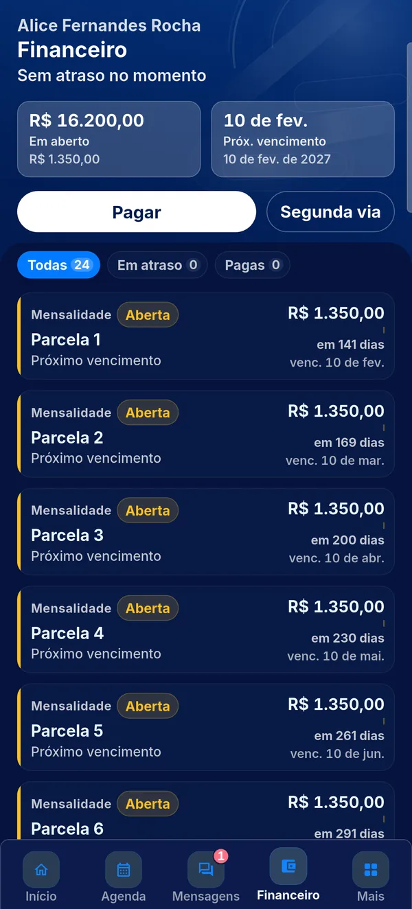 Mensalidade no app